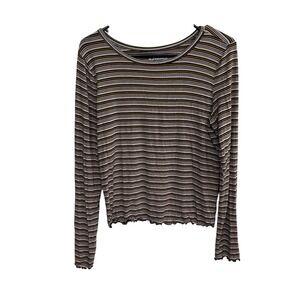 Y2K Mudd Striped Ribbed Lettuce Hem Long Sleeve Top M Retro Stretch